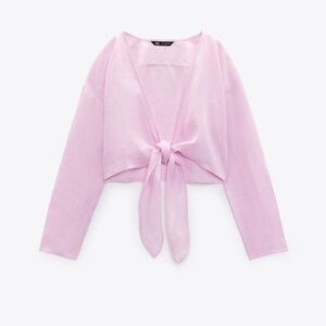 Linen Pink Tie-Front shirt